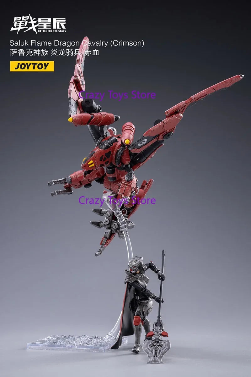 JOYTOY 1/18 Saluk Flame Dragon Cavalry Crimson Figure Model Mini Soldier and Movable Flying Vehicle Set for Collection