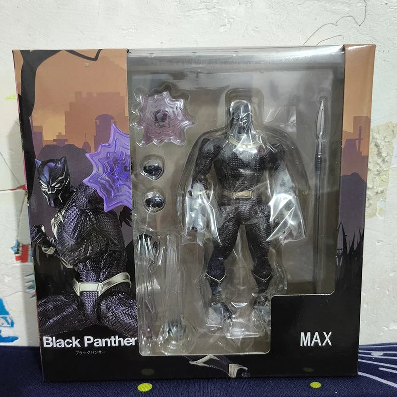Revoltech Yamaguchi Black Panther Figure 024 Bruce Wayne Arkham Knight Figure King of Wakanda Action Figure Model Batman Toy