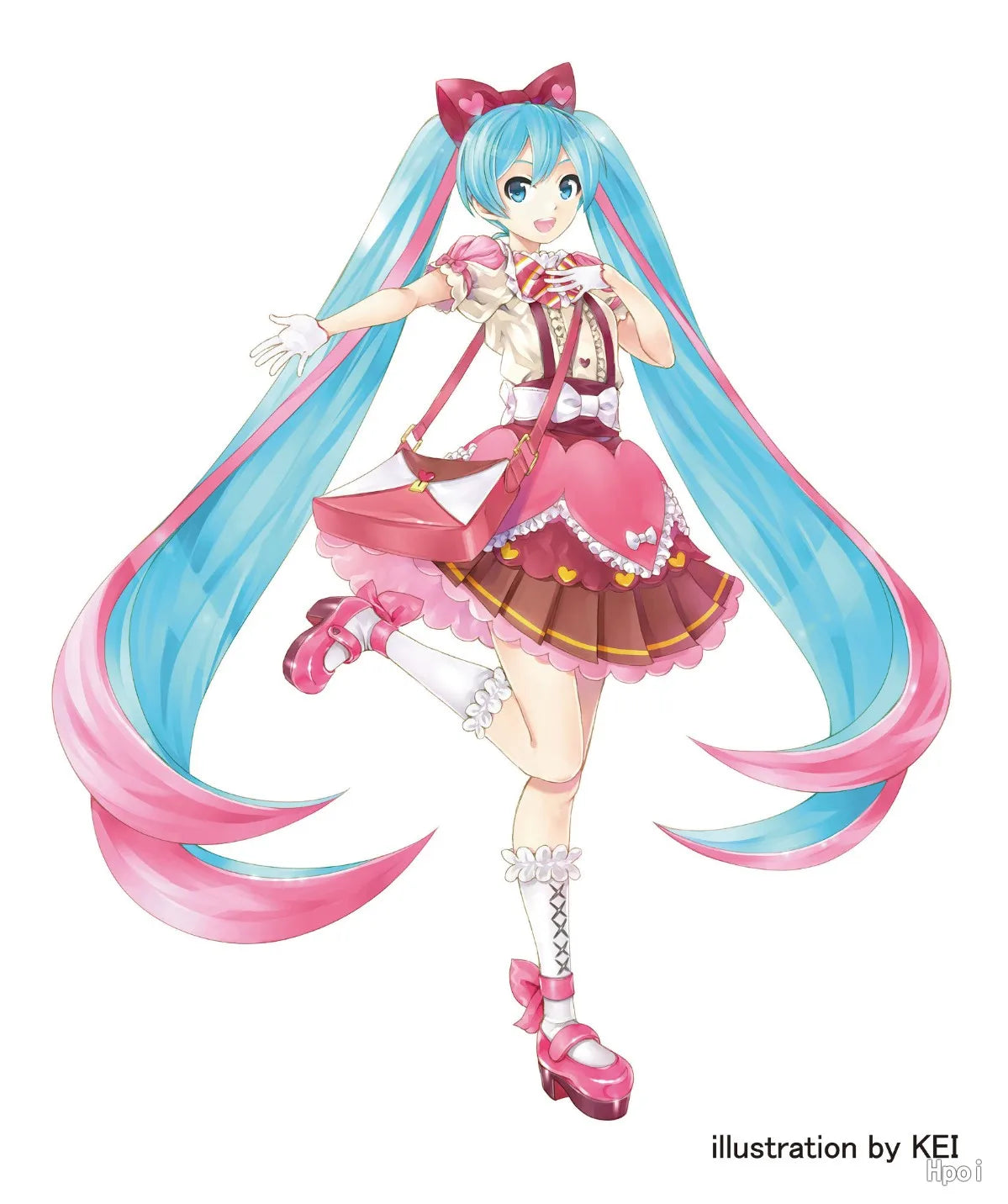 22CM Anime Hatsune Miku Lolita Dress Up Standing Ribbon x Heart Model Toy Gift For Children Collection PVC Action Figure