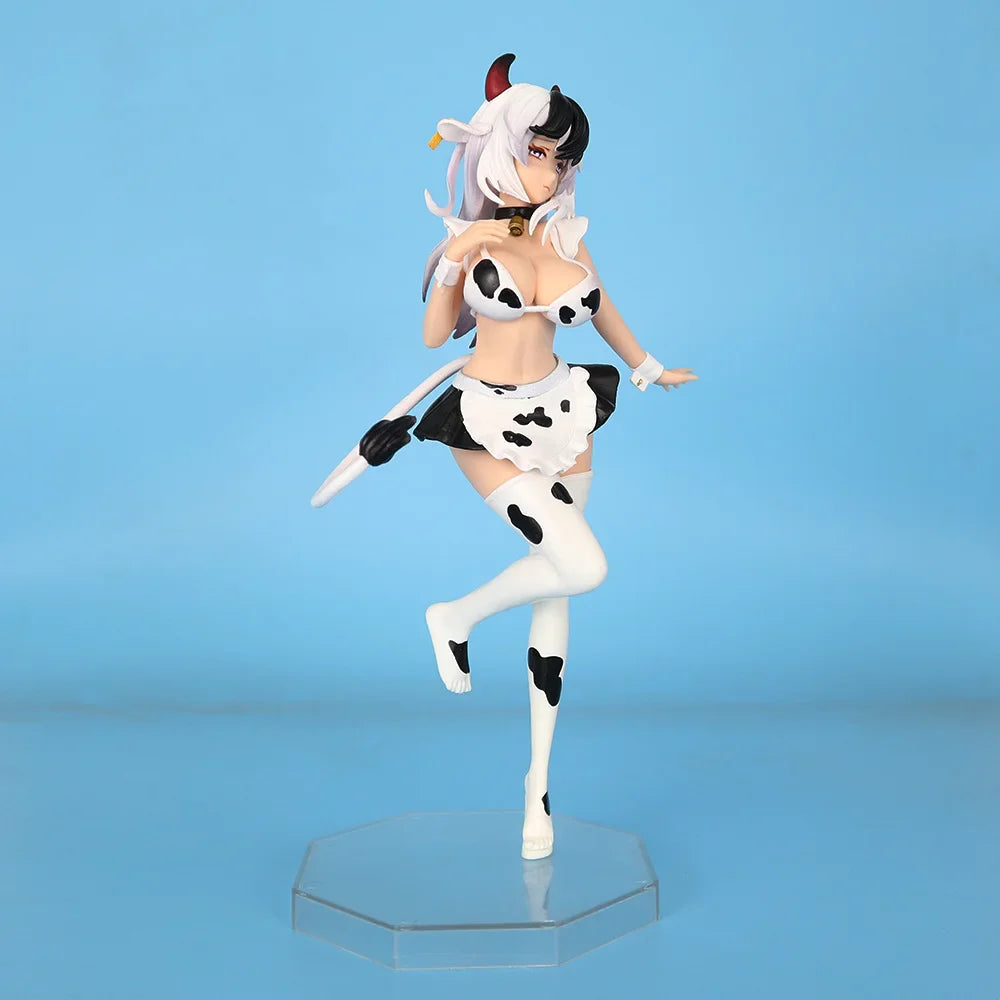 25cm Kuhmädchen Cartoon Figur Schwarz Pink Design Anime Statue Desktop Deko Sammlung Modell Spielzeug Geschenk