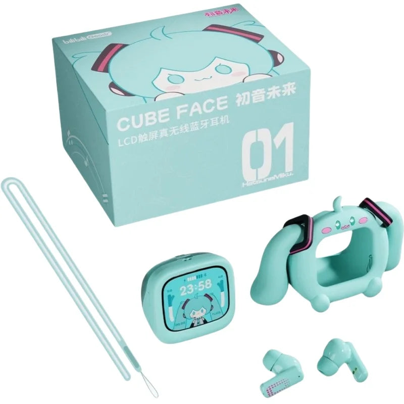 Hatsune Miku Touch Screen Interactive Wireless Bluetooth Anime Peripheral Headset Gift Box Cube Face Lcd Birthday Gift Toy