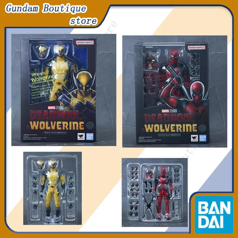 Bandai Genuine SHF Deadpool Wolverine 15.5cm MARVEL STUDIOS Anime Action Figure Collectible Model Toys Ornaments Gift Children