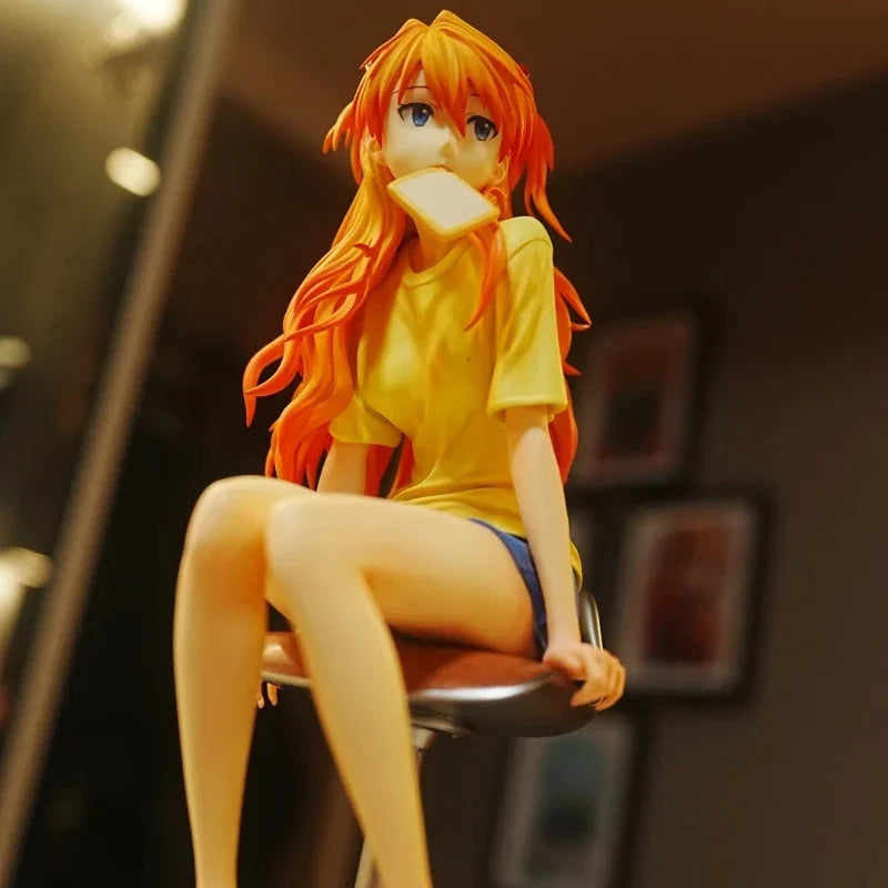 EVA 1/6 Asuka Bread Version 24cm Action Figures PVC Seated Statue Bishoujo Model Anime Toy Computer Case Decor Collectible Gift