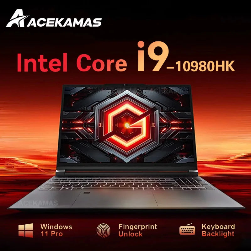 ACEKAMAS 15.6" Laptop Computer PC Intel Core i9 10980HK Windows 11 16GB RAM 1TB SSD Fingerprint Unlock Notebook Backlight Laptop