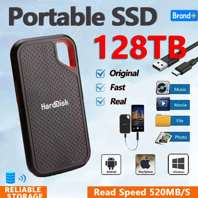 High-speed External Hard Drive 1TB Portable SSD 4TB External Solid State Drive USB 3.1 Hard Disk 128TB Storage for PC/Mac/Phone