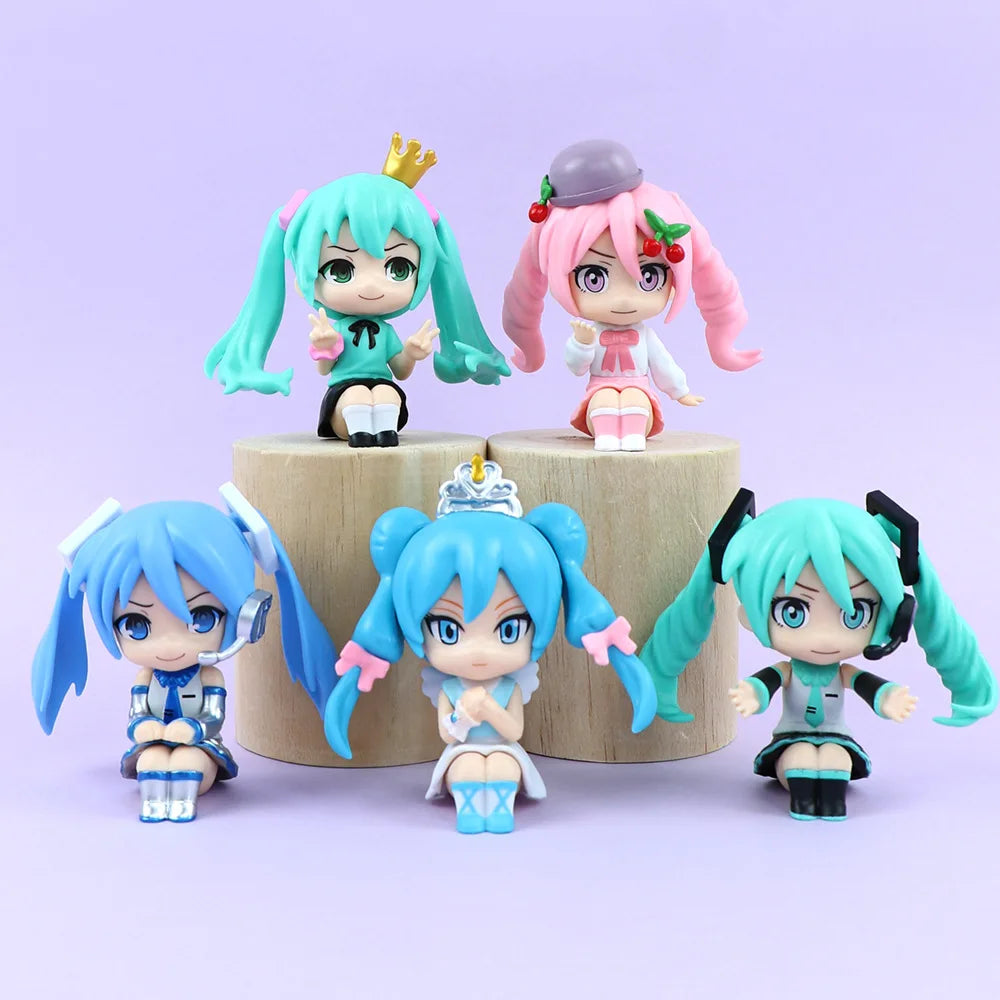 New 5pcs/set Hatsune Miku Q Version Sitting Posture Kawaii Birthday Gift Anime Girl Figures Super Cute Unique Kids Toys