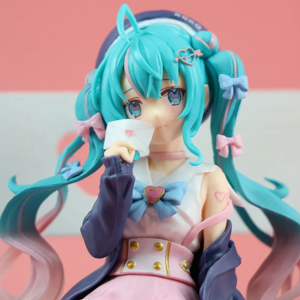 New Hatsune Miku Anime figure Pink sakura sitting position  PVC Action figure model toy decoration collect gifts
