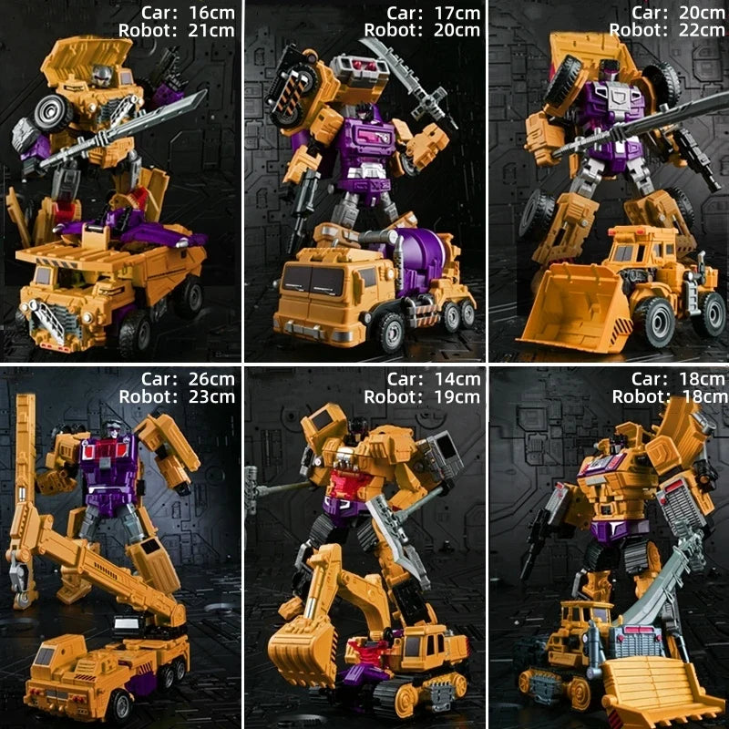 Jinjiang 6 in 1 Action Figure Devastator Toy Anime Transformation Robot Car Engineering Vehicle Excavator Blender Hook Model Kid