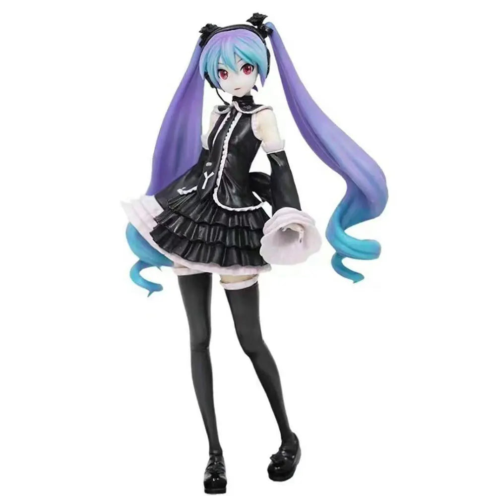25CM Anime Hatsune Miku Figure Gothic suit standing posture cartoon model toy gift collection decoration ornaments PVC