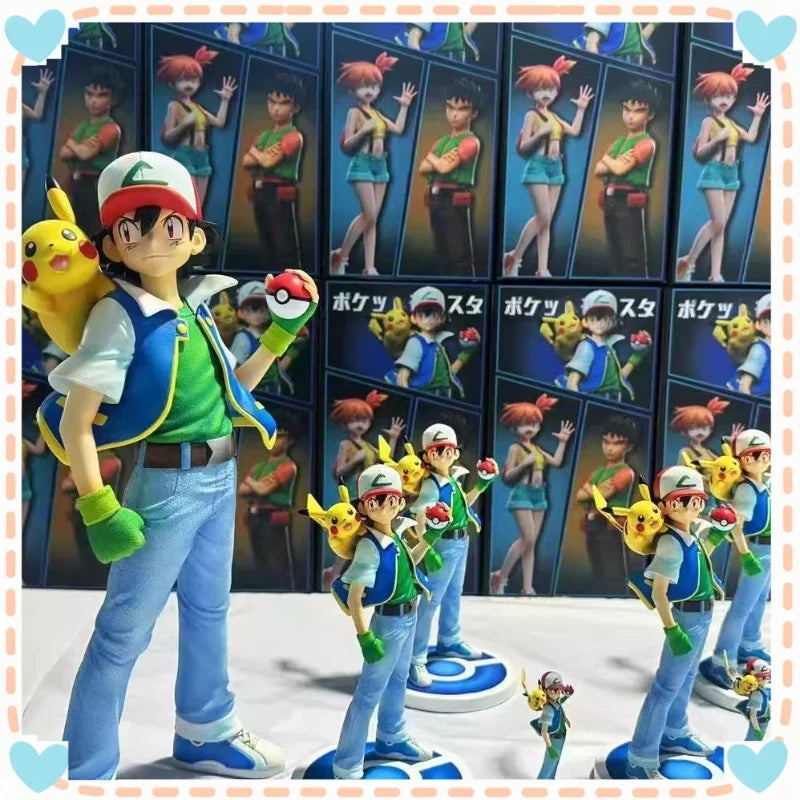 18cm Ash Ketchum PVC GK Statue Anime Action Figure Set with Brock & Misty Collectible Doll for Room Desk Decor Ideal Toy Gift