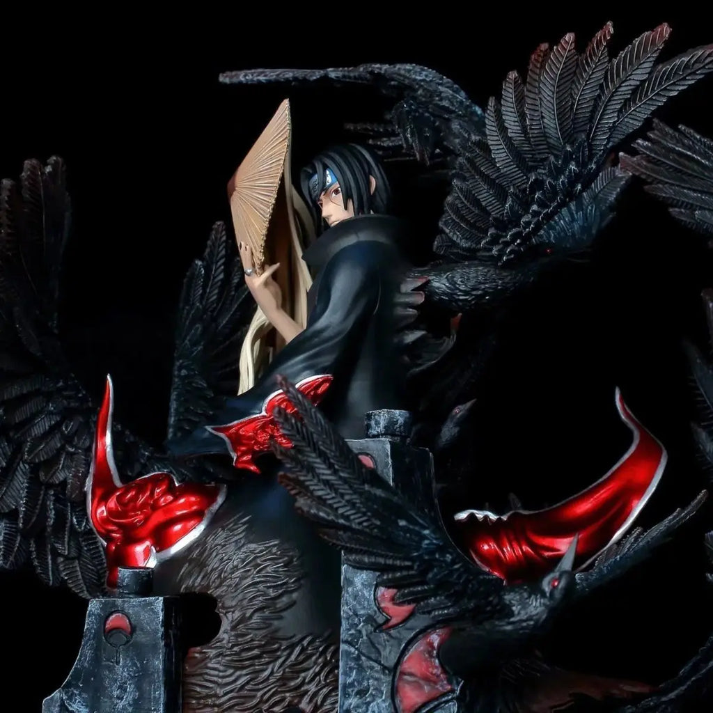 36cm NARUTO Anime Figures Akatsuki Uchiha Itachi Statue Scene Model Doll Toy Ornaments Action Figure Sharingan Amaterasu Gift