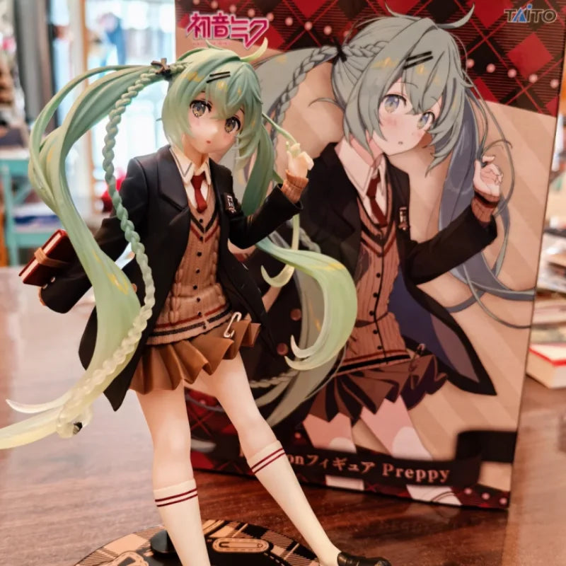 Original Taito Hatsune Miku Preppy Ver Anime Action Figure Fashion Kawaii Collectible Model Garage Kit Toy Kid Birthday Gift