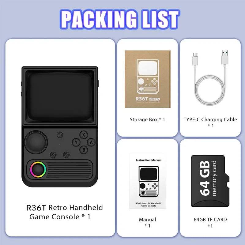 WDYQJE R36T Retro TV Handheld Game Console EmuELEC System 3.5" IPS Screen Portable Pocket Video Game Player children kids gift