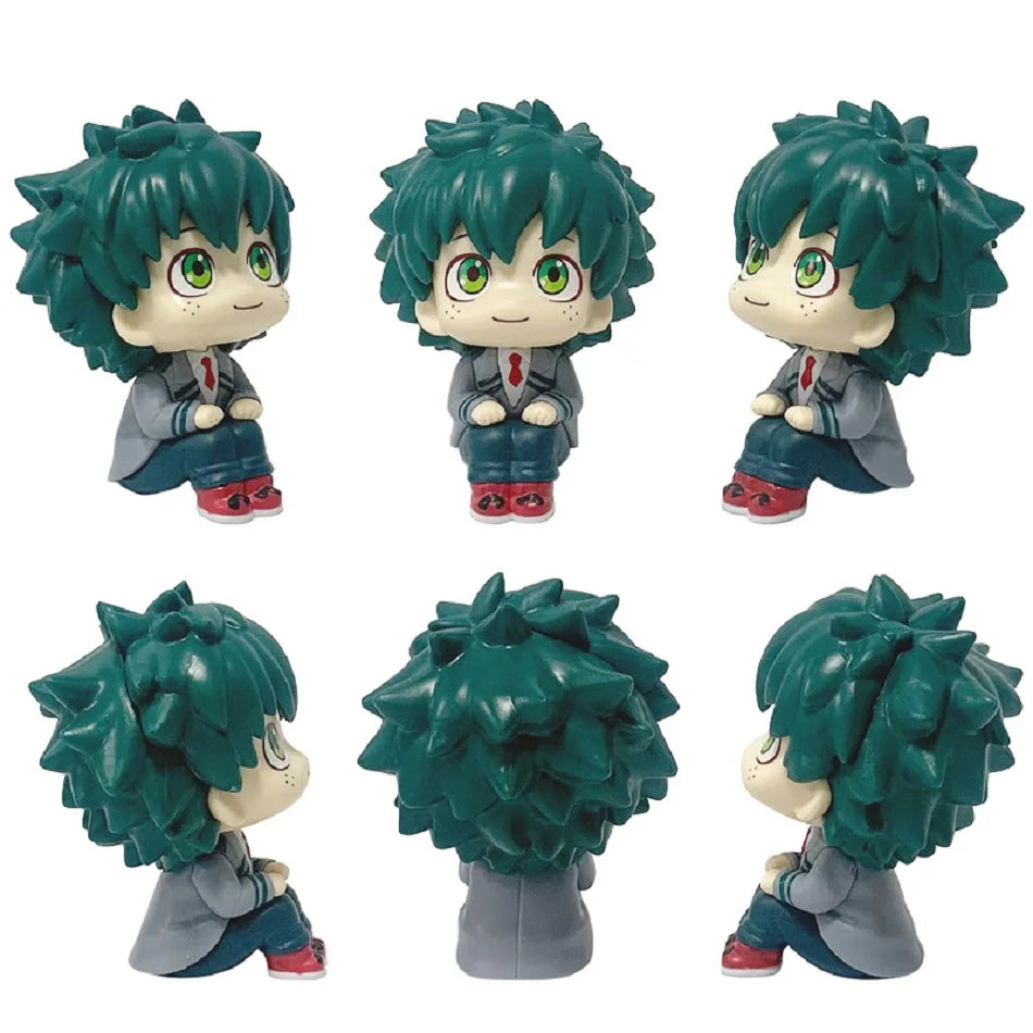 Q Version My Hero Academia Midoriya Izuku Katsuki Mini Figure Anime Periphery Kawaii Sitting Toy Desktop Car Ornament Model Gift