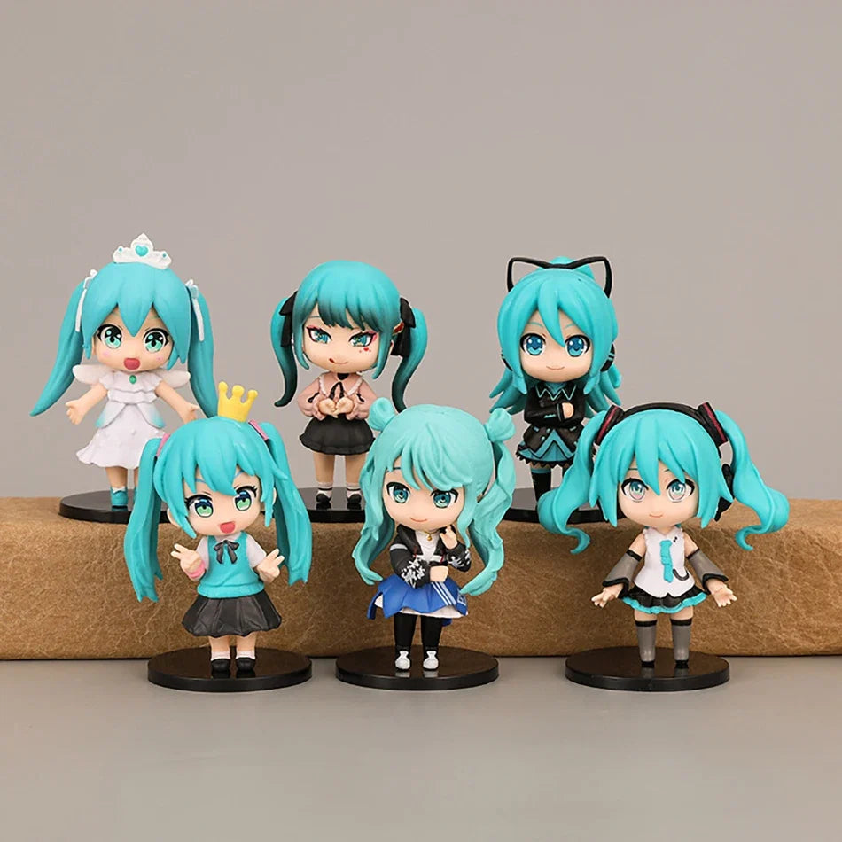 6Pcs/set New Anime Hatsune Miku Figure Mini Q Version Series Cinnamoroll Piapro Figure Ornaments Home Desk Decoration Model Toys