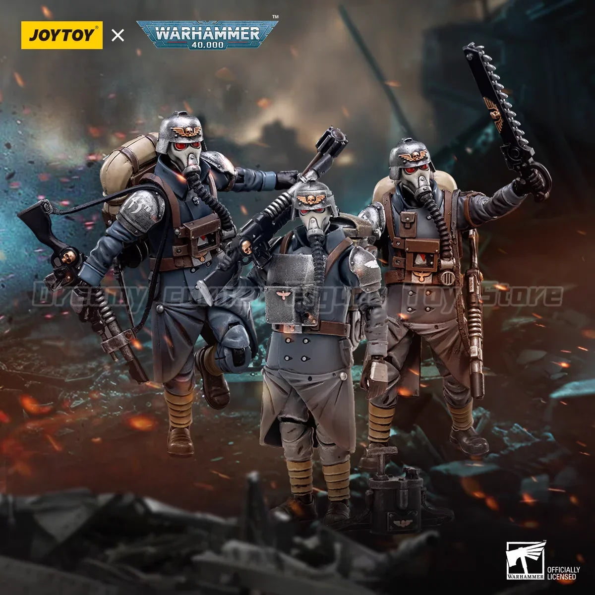 【In Stock】JOYTOY Warhammer 40K Astra Militarum Death Korps of Krieg Veteran Squad 3PCS 1/18 Action Figure Toys
