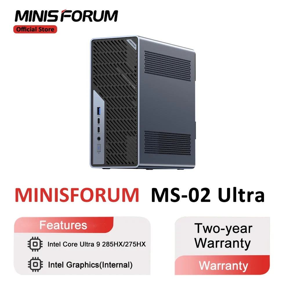 MINISFORUM MS-02 Ultra MINI PC Intel Core Ultra 9 285HX/275HX DDR5  Slots*4 With PCIe 5.0 x16 Expansion Wi-Fi 7 Bluetooth 5.4 PC