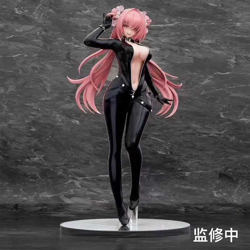 Anime Miss Lizzy Agent Figur Schwarzer enger Anzug Rosa Haare PVC Statue Glatte Oberfläche Bemalt Schreibtischdekoration für Anime-Fans Großhandel