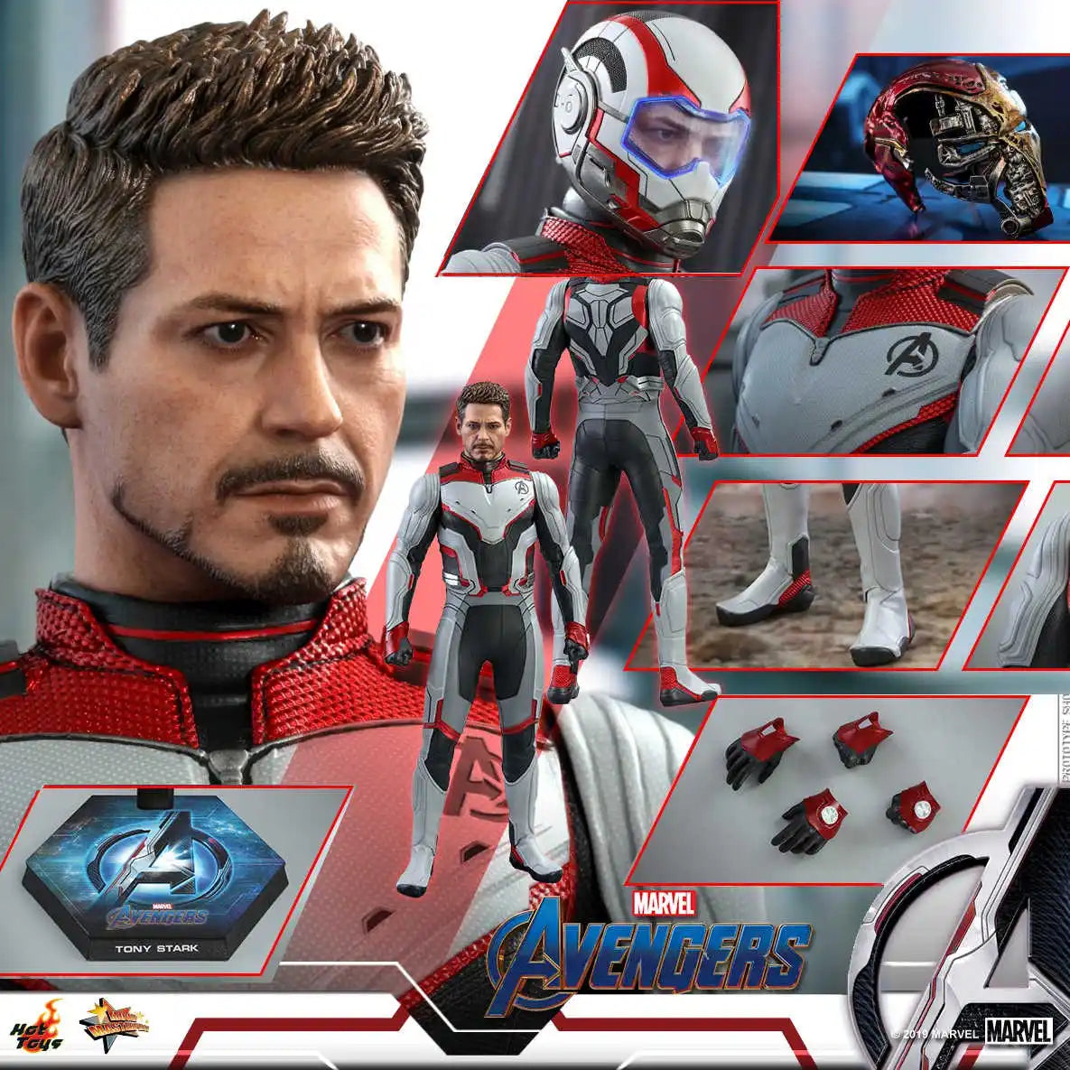 HotToys 1/6 Scale Marvel Avengers Endgame Tony Stark Bewegliche Actionfigur mit Team-Anzug und Quantum Realm Helm
