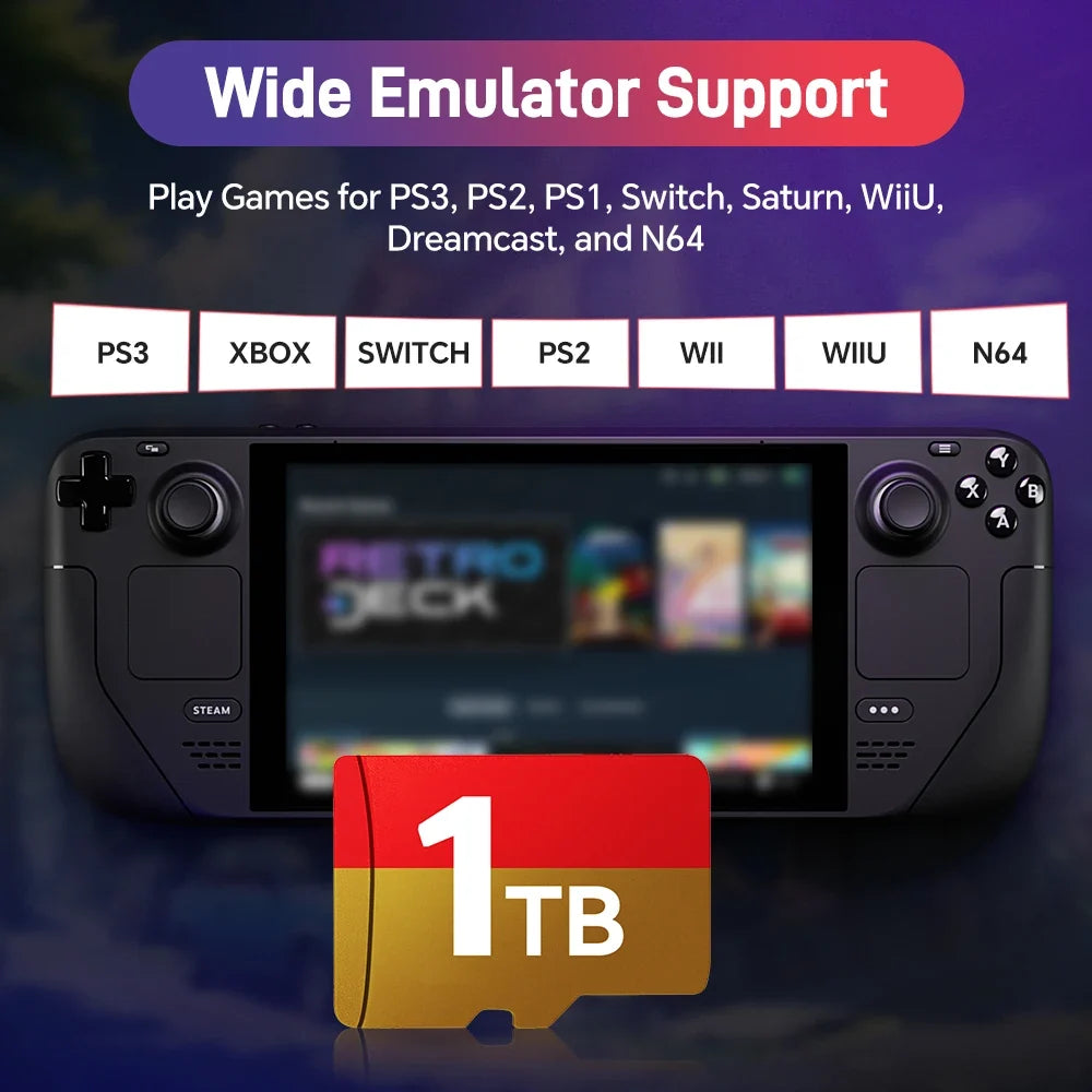 Steam Deck Micro SD Card Retro Gaming TF Card With 65200+Games&70+Emulators for Steam Deck/Wins Handheld/PC for PS3/PS2/PSP/MAME