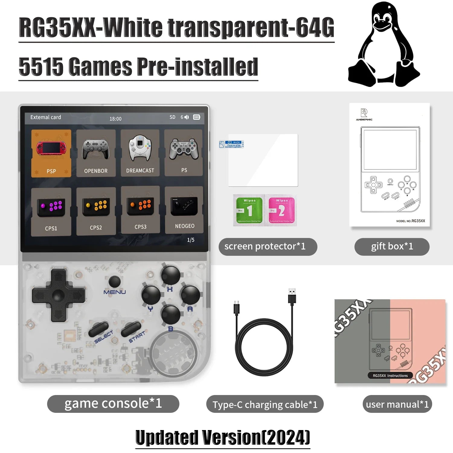 ANBERNIC RG35XX New Updated 3.5-inch IPS Video Game Handheld Game Console With Linux System H700 quad-core ARM Cortex-A53 1.5GHz