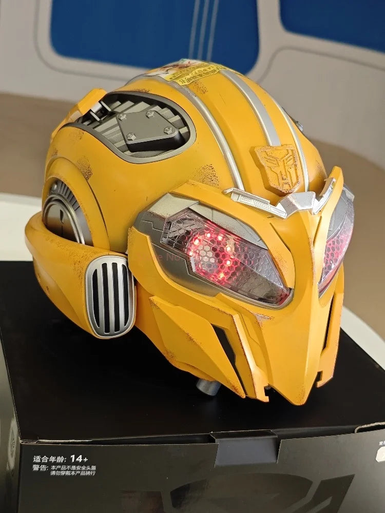 Transformers Bumblebee Helmet Mask English Voice Control Mask Light Up Eyes Helmet Bluetooth Base Xmas Cosplay Toys Collectibles