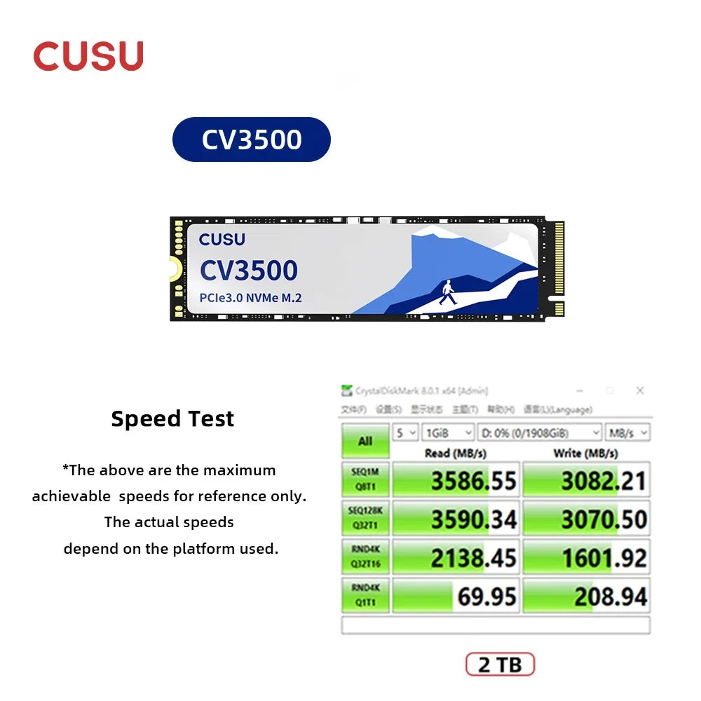 CUSU SSD 512GB 1TB 2TB NVMe M2 PCIe3.0 M.2 2280 Hard Drive Solid State Disk for Laptop Desktop