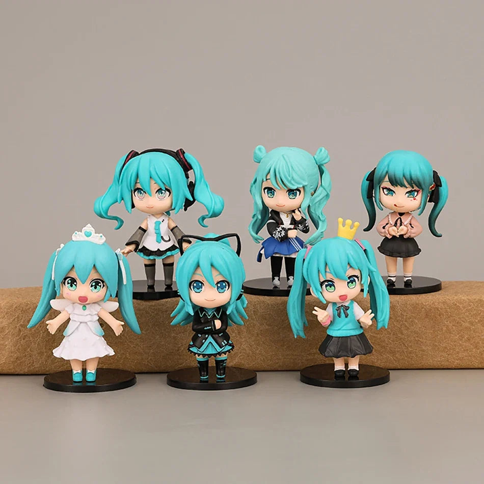 6Pcs/set New Anime Hatsune Miku Figure Mini Q Version Series Cinnamoroll Piapro Figure Ornaments Home Desk Decoration Model Toys