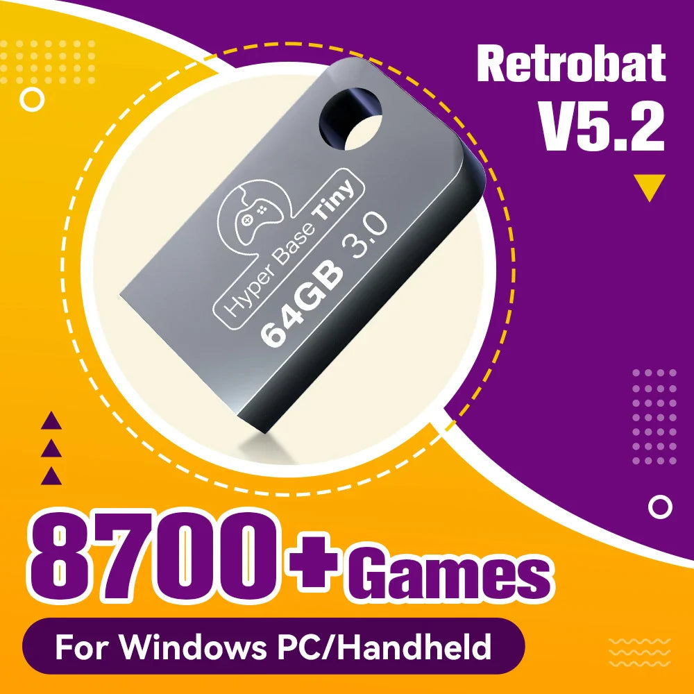 Retrobat Gaming USB-Stick mit 8300 Retro-Spielen für PSP/NDS/DC/SNES/GBA 64GB Game USB-Flash-Laufwerk für PC/ROG ALLY für Windows