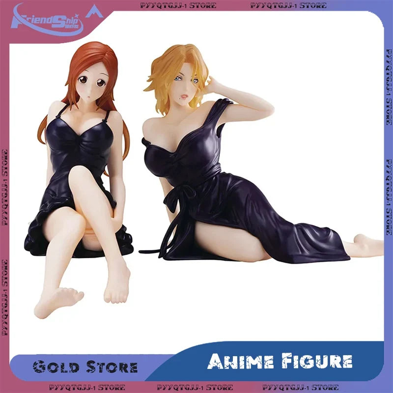 Anime Figure Matsumoto Rangiku Inoue Orihime Black Nightdress Sitting Action Modelo Kawaii PVC Statue Collection Anime Figure