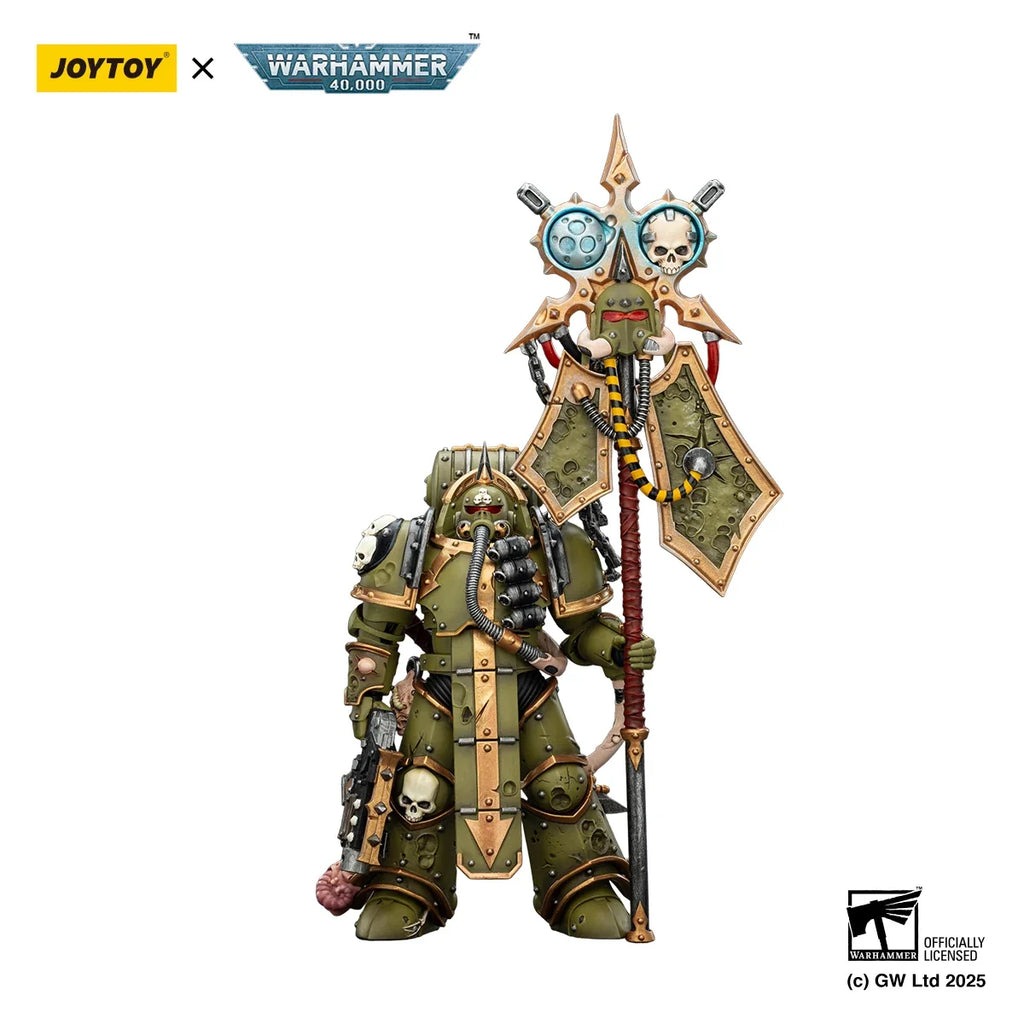 【MT】JOYTOY Warhammer 40K Death Guard Plague Marine Icon Bearer with Boltgun and Plague Knife 1/18 Action Figure Model