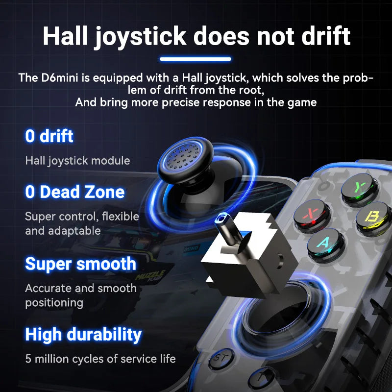 BSP-D6mini Wireless Gaming Stretching Controller for Switch/PC/Android/iOS Hall Joysticks Foldable Type-C Interface Gamepad NEW