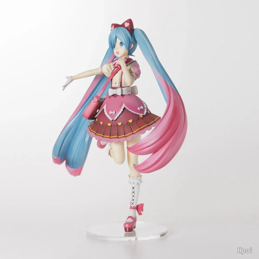 22CM Anime Hatsune Miku Lolita Dress Up Standing Ribbon x Heart Model Toy Gift For Children Collection PVC Action Figure
