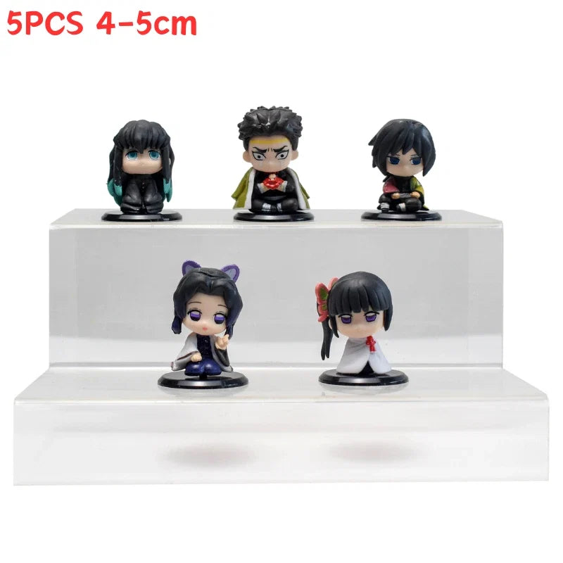5Pcs/Set Demon Slayer Q Version Sitting Figure Toy Anime Kimetsu no Yaiba Tanjiro Nidouzi Inosuke Zenizu PVD Figurine Model Doll