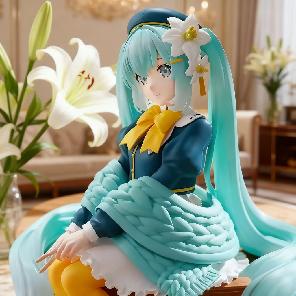 2025 New 15CM Anime Early Spring Sanmi Baihe Fairy Sitting posture Q version Kawaii Handmade Ornament PVC Model Toy Doll Collect