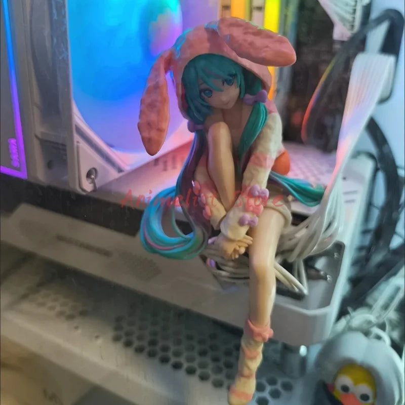 15CM Anime HATSUNE MIKU Figure Noodle Stopper Figure Rabbit Ear Pajamas Model Toy Doll Aciton Figure Collection Gift PVC
