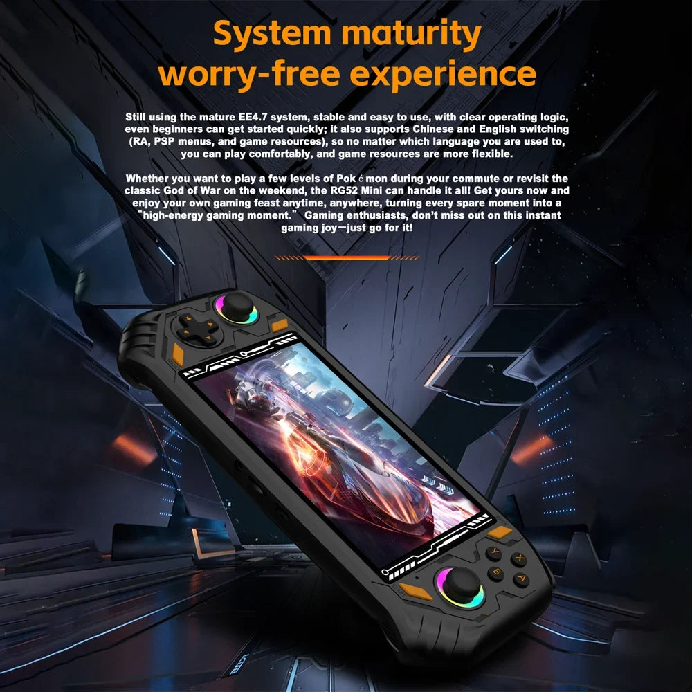 RG52 Mini Gaming Console Compatible with PSP Retro Portable Gaming Device RK3562 Chipset 5.5-inch Screen Supports WiFi and Bluet