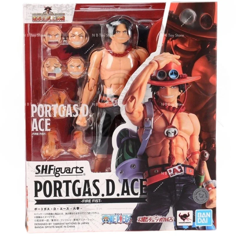 In Stock Bandai SHF Pirates One Piece Portkaras  Ace Fire Fist Top War Joint Moving Genuine Figures Actual Doll Collection Gifts