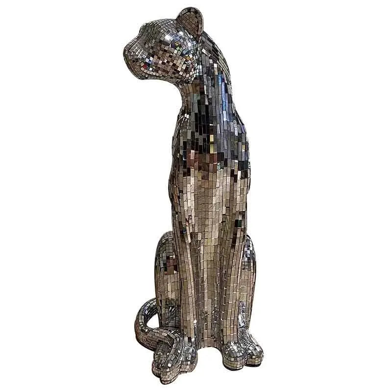 Leopard Sculpture Ornament, Glitter Glass Leopard Statue, Animal Cheetah Crafts, Nordic Room Decoration, Artwork Gift,Customized