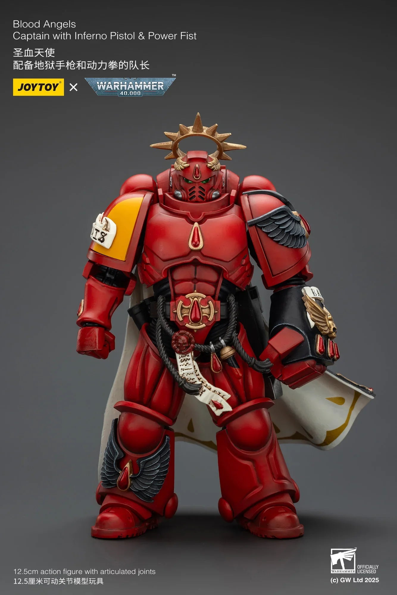 JOYTOY Warhammer 40K Action Figures Blood Angel Sanguinary Priest with Heavy Bolt Pistol Chainsword and Narthecium Power Fist