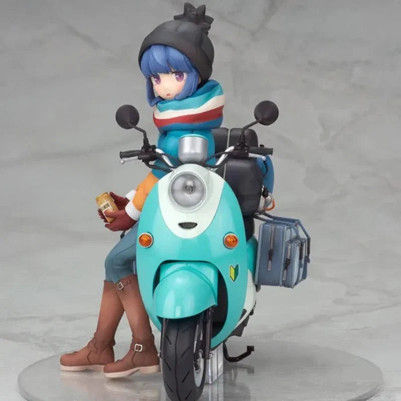 100% Original:Anime Yuru Camp Shima Rin motorcycle 15cm PVC Action Figure Anime Figure Model Toys Figure Collection Doll Gift