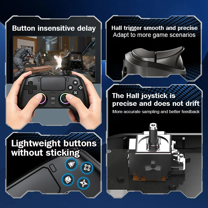 NEW Wireless Bluetooth Gaming Controller Hall Joystick Built-In Microphone No Delay Compatible For PS5 Steam Android PC Smart TV