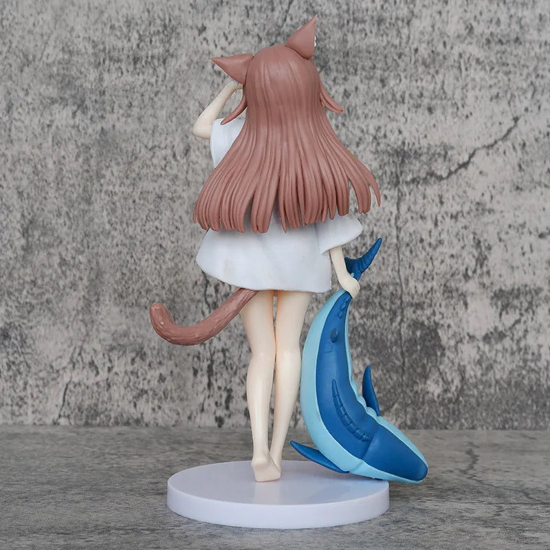 13/18CM GOLDEN HEAD My Cat Is A Kawaii Girl Anime Figure Sakura Soybean Flour Sit And Eat Fish Collectible PVC Model Doll Toy