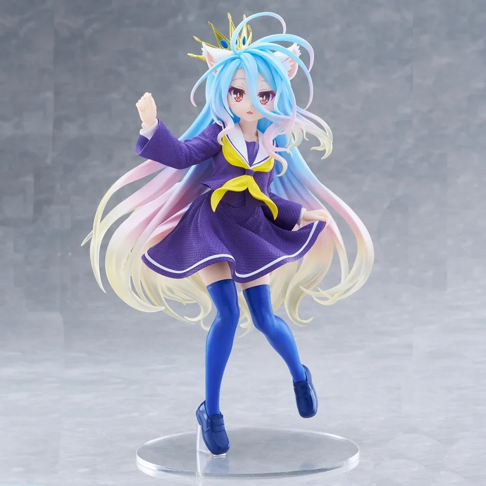 18cm No Game No Life Anime Figure Desktop Cute Cat Ear Shiro Action Figure Room Decorations PVC Adult Collection Model Doll Toys