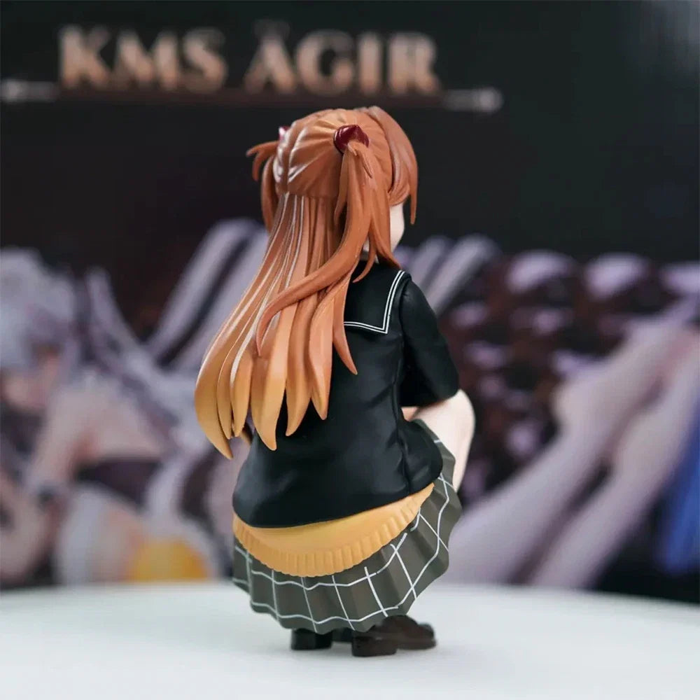 EVA Asuka Pretty Girl School Uniform Squatting Posture Asuka Anime Handmade PVC Model gift ornaments