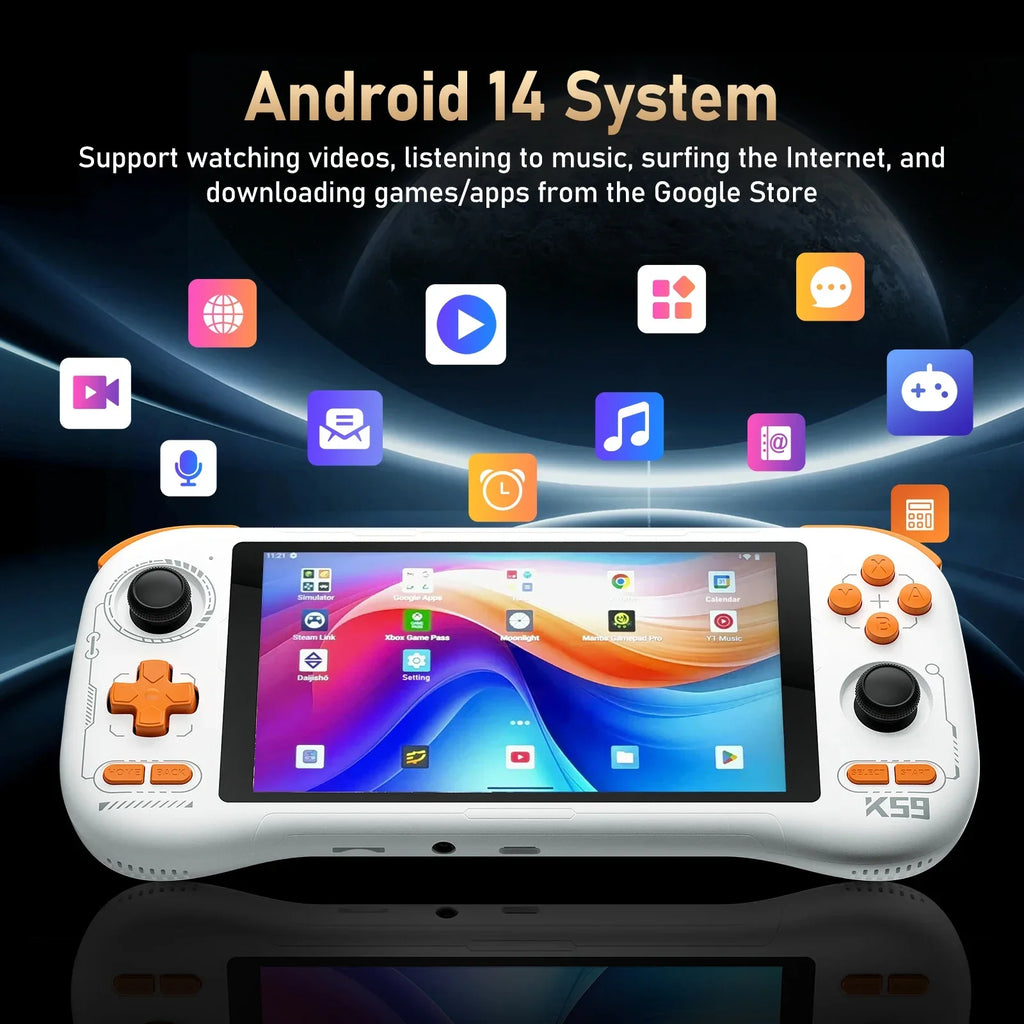 FLLBW K59 Handheld Game Console 5.5'' 1080P Screen 50 Emulators for PS1/PSP/DC/SS Android14 5000mAh WIFI5 Retro Game Player