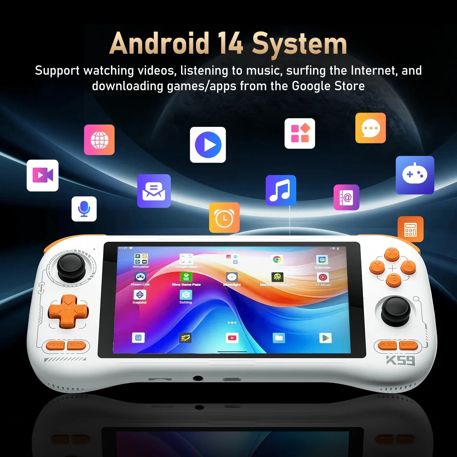 FLLBW K59 Handheld Game Console 5.5'' 1080P Screen 50 Emulators for PS1/PSP/DC/SS Android14 5000mAh WIFI5 Retro Game Player