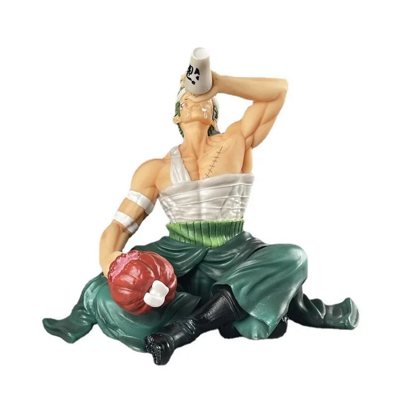 Onepiece Wano Country Bandage Zoro Drinking Swordsman Sitting Pose Figure Model Boxed Collector Anime Statue Toys Gifts For Fans