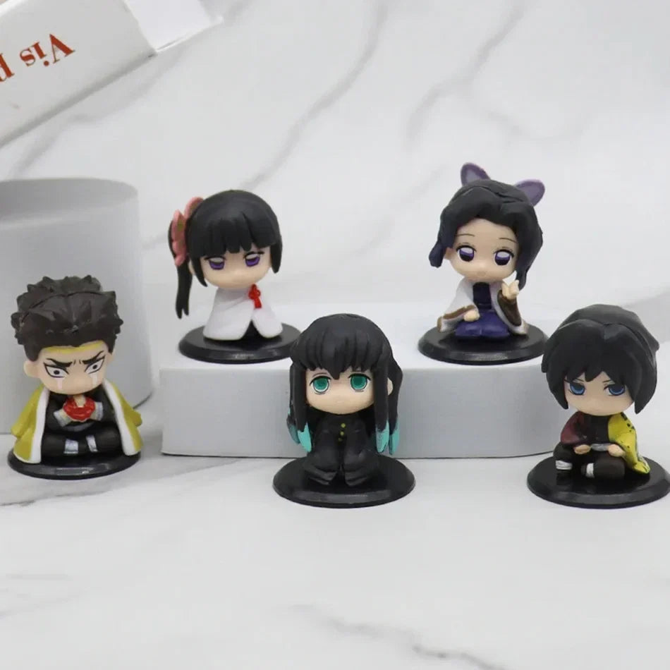 Demon Slayer Anime Figure Toy - Kimetsu No Yaiba Q Version - Sitting Tanjiro Nidouzi Inosuke Zenizu PVD Figurine Model Doll Gift