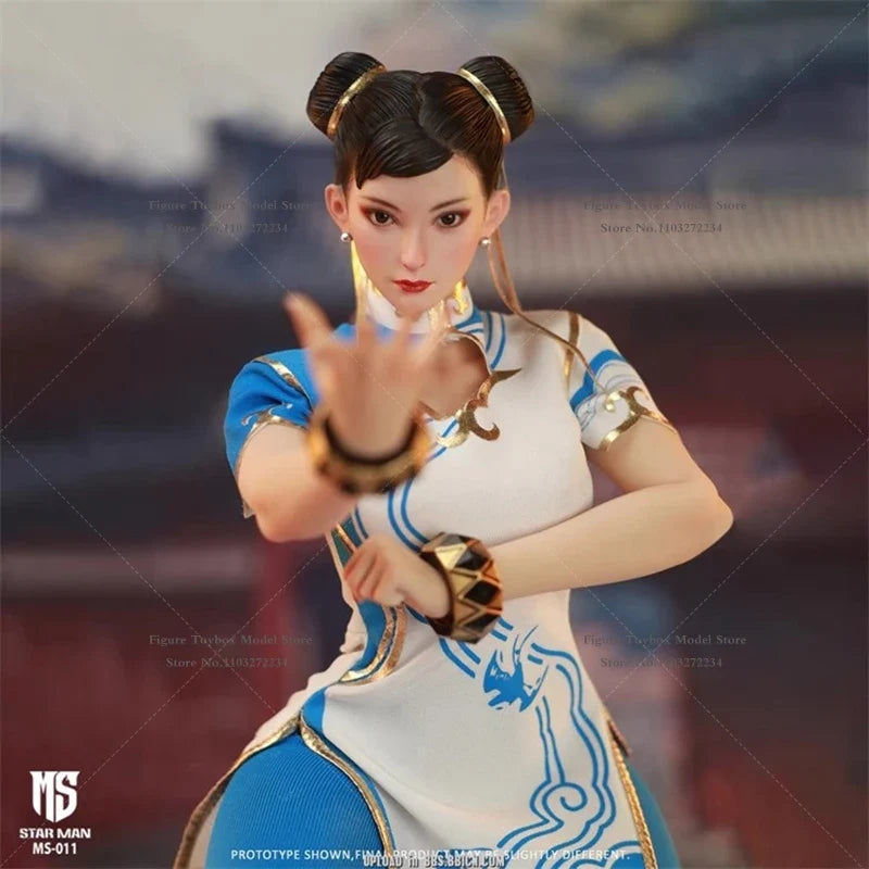 STAR MAN MS-011 1/6 Chun Li Cloth Action Figure Blue White Cloud Print Cheongsam Design 12" Female Fighter Soldier Model